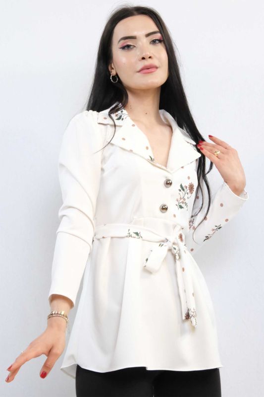 Moda Çizgi Jacket Model Blouse Ecru-Brown - 2