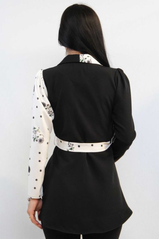 Moda Çizgi Ceket Model Bluz Siyah - 2