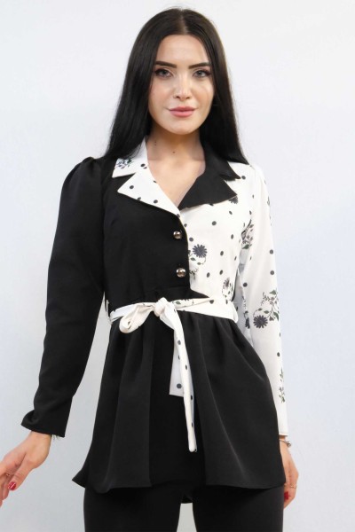 Moda Çizgi Ceket Model Bluz Siyah - Thumbnail
