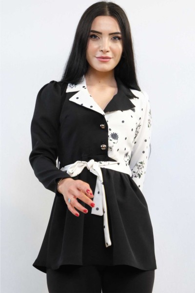 Moda Çizgi Ceket Model Bluz Siyah - Thumbnail