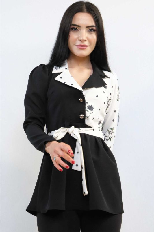 Moda Çizgi Ceket Model Bluz Siyah - 3