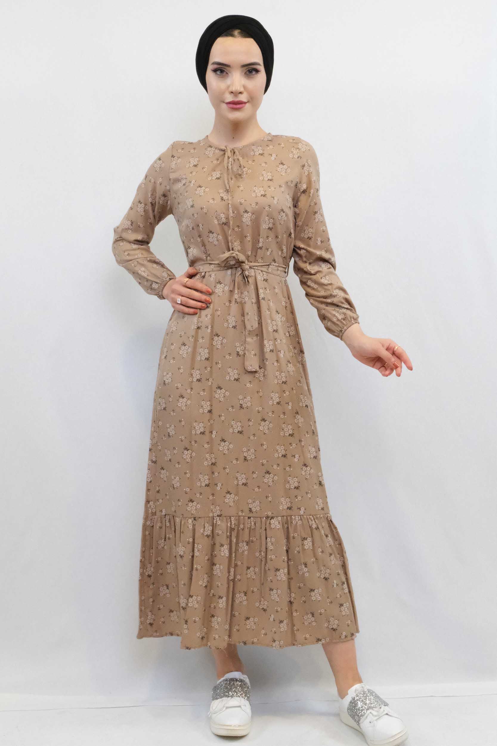 Fashion Stripe Floral Dress Mink