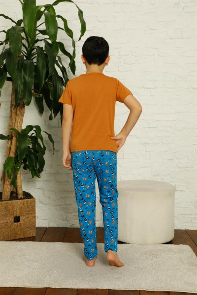 moda çizgi Çocuk Pamuk Kısa Kollu Pijama Takımı 4623 - Thumbnail