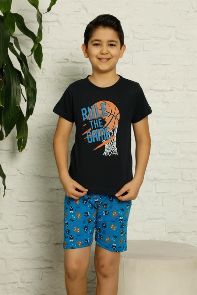 moda çizgi Çocuk Pamuk Şortlu Pijama Takımı 4620 - Thumbnail