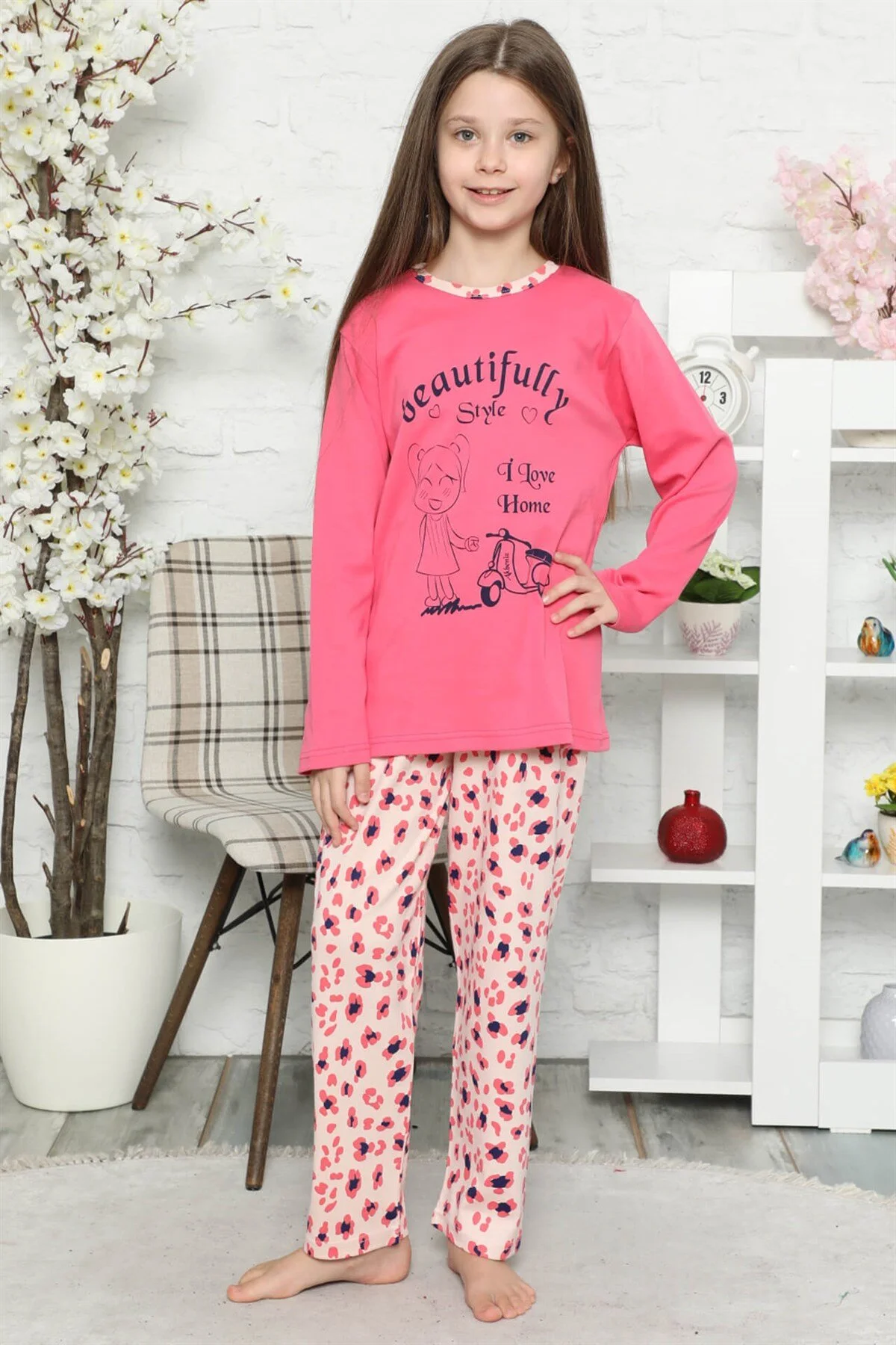 Moda Çizgi - Moda Çizgi Çocuk Pamuk Uzun Kollu Pijama Takımı 4547