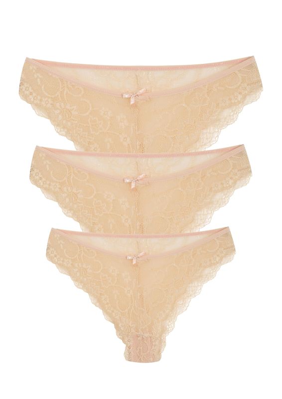Moda Çizgi Dantelli 3lü Külot Ten 40255 - 1