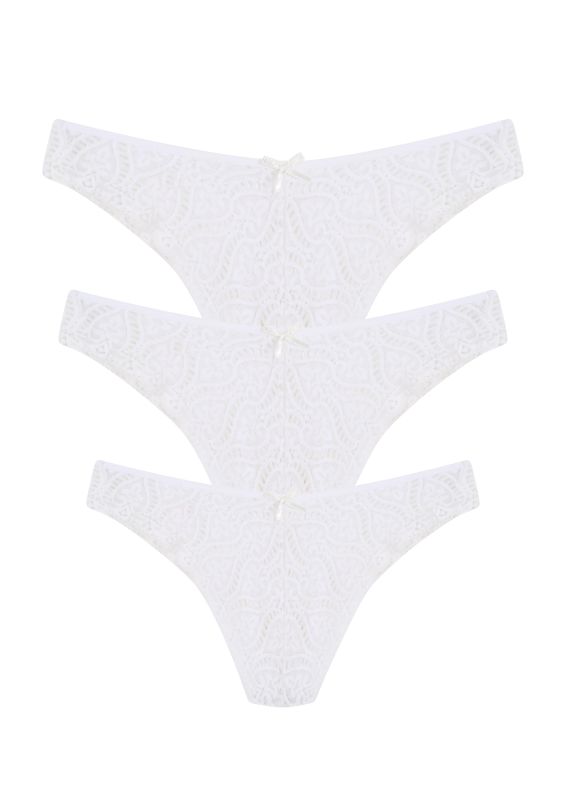 Moda Çizgi Dantelli 3lü Tanga Külot Ekru 40256 - 1