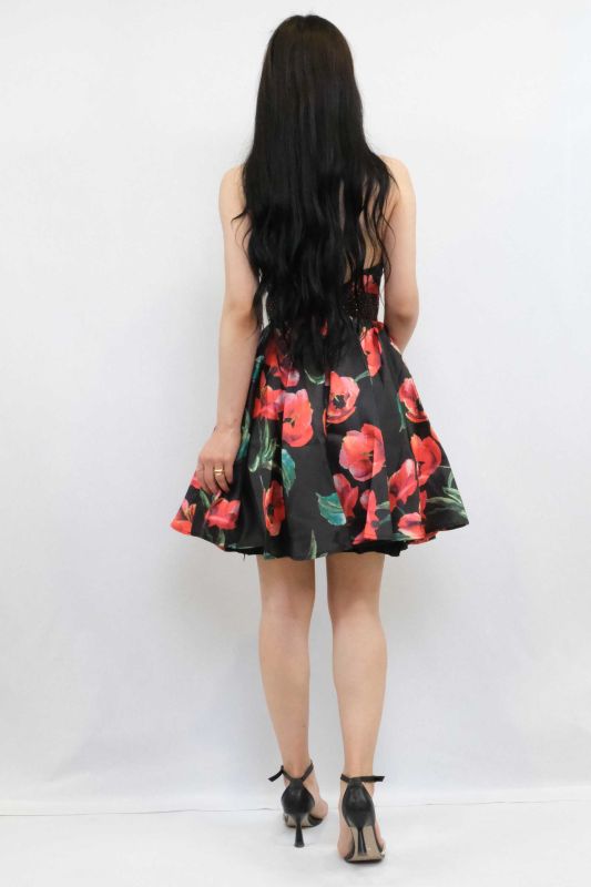 Moda Çizgi Patterned Short Evening Dress - 2