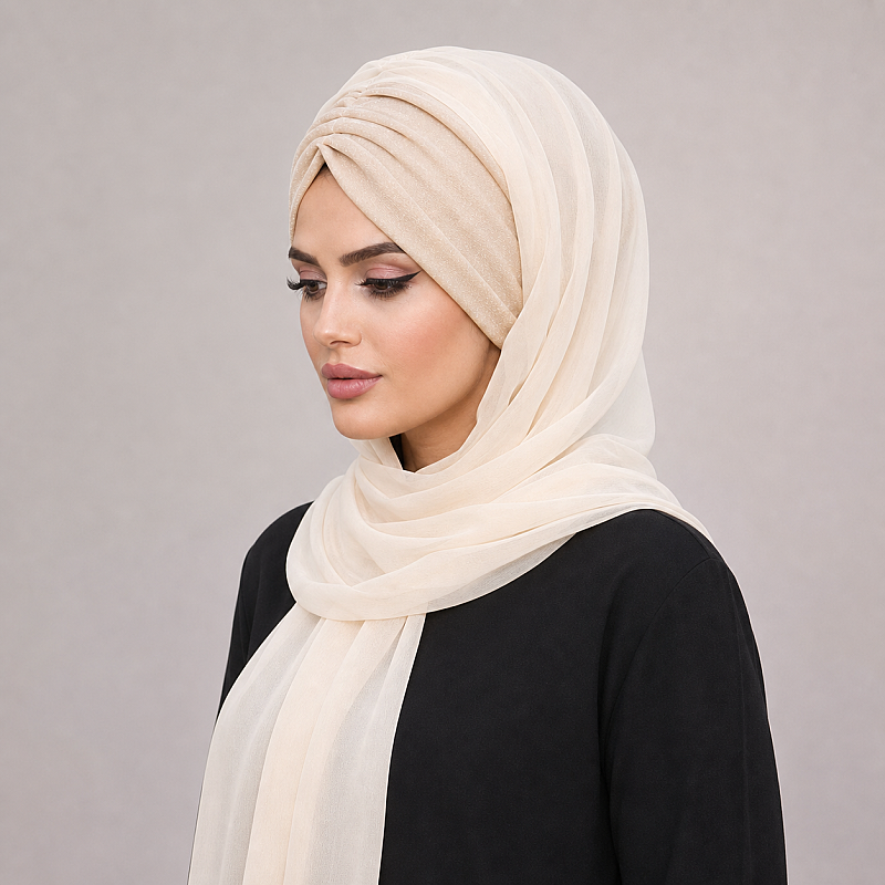Ekru Şifon Hazır Şal - 50600 - 2