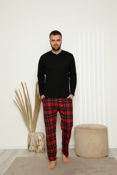 Moda Çizgi Erkek %100 Pamuk Cepli Uzun Kollu Pijama Takımı 6774 - Thumbnail