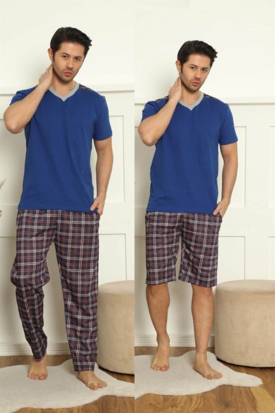 moda çizgi Erkek %100 Pamuk Cepli 3'lü Pijama Takımı 6787 - Thumbnail