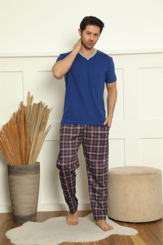 moda çizgi Erkek %100 Pamuk Cepli 3'lü Pijama Takımı 6787 - 2