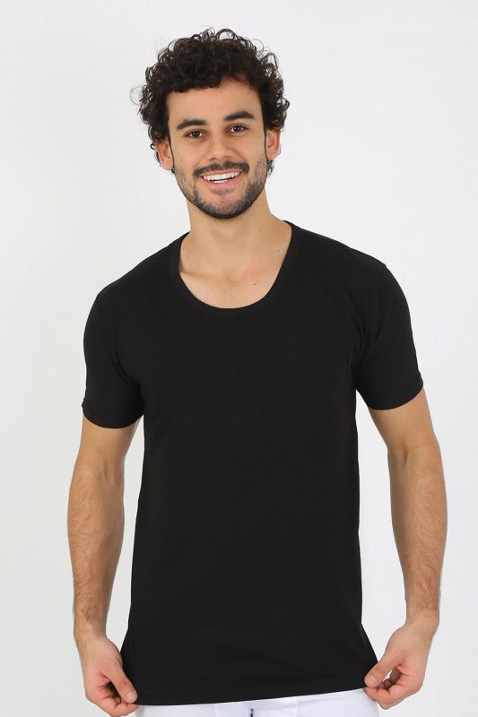 Moda Çizgi Erkek Açık Yaka Siyah Penye Atlet 6565 - 1