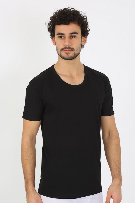 Moda Çizgi Erkek Açık Yaka Siyah Penye Atlet 6565 - 3