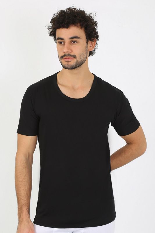 Moda Çizgi Erkek Açık Yaka Siyah Penye Atlet 6565 - 5