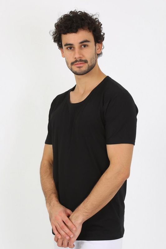 Moda Çizgi Erkek Açık Yaka Siyah Penye Atlet 6565 - 6