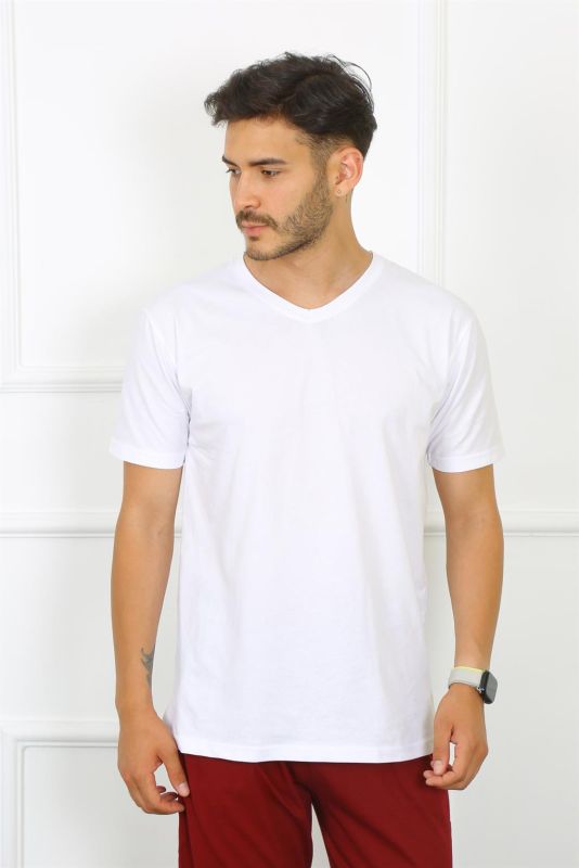 Moda Çizgi Erkek Beyaz %100 Pamuklu T-Shirt 27486 - 1