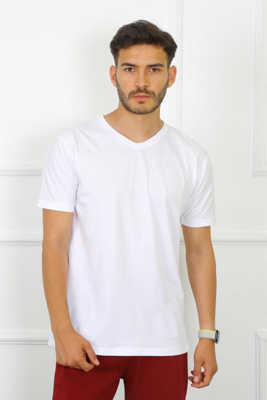 Moda Çizgi Erkek Beyaz %100 Pamuklu T-Shirt 27486 - 2