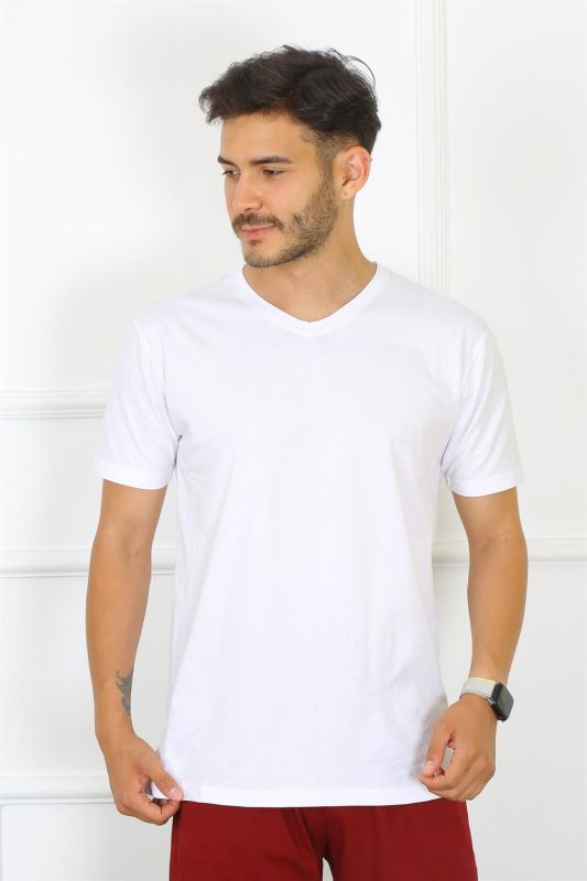 Moda Çizgi Erkek Beyaz %100 Pamuklu T-Shirt 27486 - 3