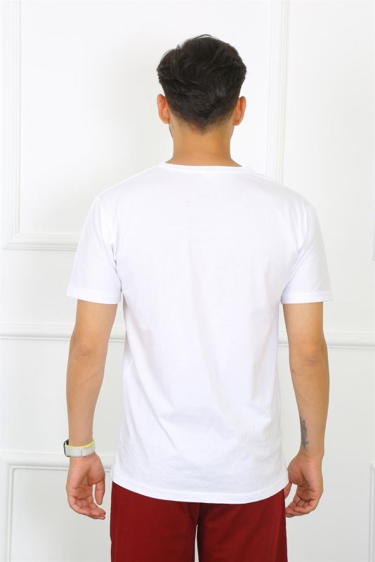 Moda Çizgi Erkek Beyaz %100 Pamuklu T-Shirt 27486 - 4