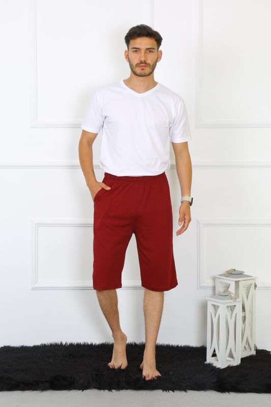 Moda Çizgi Erkek Cepli Pamuk Lakost Kapri Bordo 27554 - 2