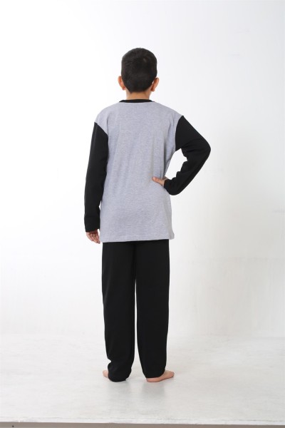 Moda Çizgi Erkek Çocuk Gri Penye Pijama Takım 4508 - Thumbnail