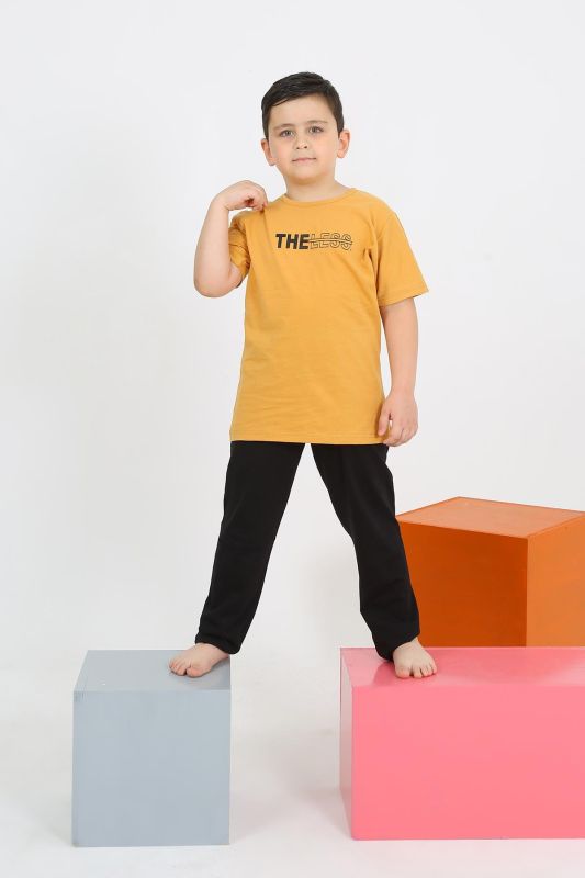 Moda Çizgi Erkek Çocuk Kısa Kol Sarı Penye Pijama Takımı 20436 - 2