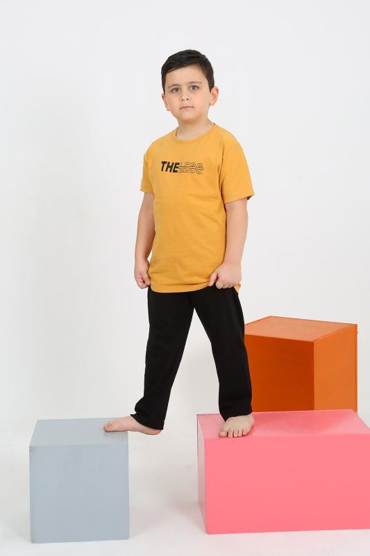 Moda Çizgi Erkek Çocuk Kısa Kol Sarı Penye Pijama Takımı 20436 - 3