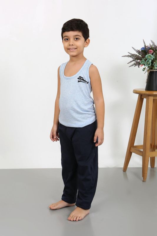 Moda Çizgi Erkek Çocuk Sıfır Kol Penye Pijama Takım Mavi 20439 - 1