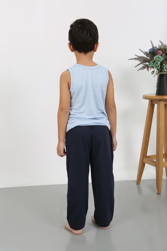 Moda Çizgi Erkek Çocuk Sıfır Kol Penye Pijama Takım Mavi 20439 - 3