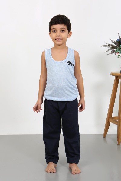Moda Çizgi Erkek Çocuk Sıfır Kol Penye Pijama Takım Mavi 20439 - Thumbnail