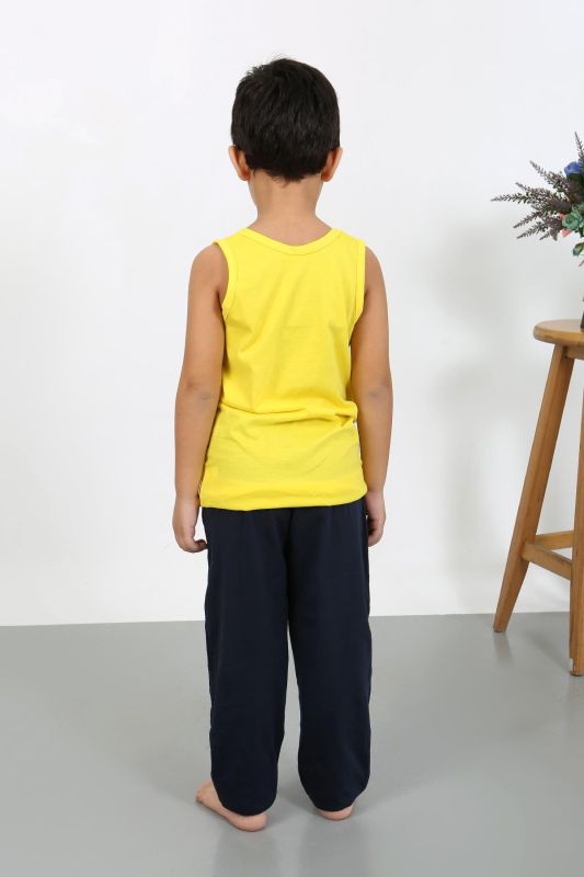Moda Çizgi Erkek Çocuk Sıfır Kol Penye Pijama Takım Sarı 20439 - 5