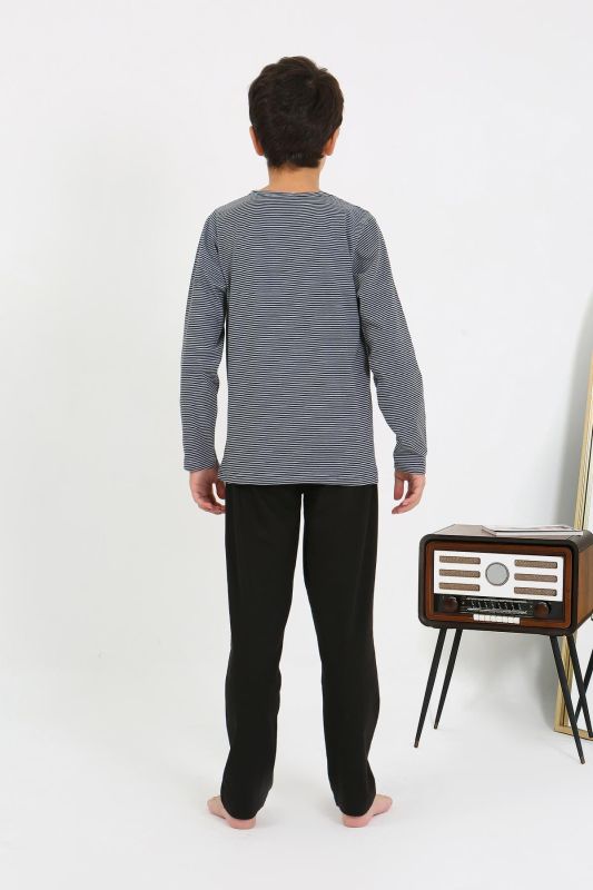 Moda Çizgi Erkek Çocuk Uzun Kol Penye Pijama Takım 20438 Gri - 5