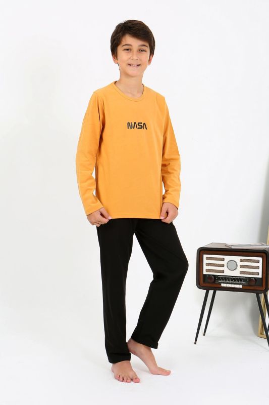 Moda Çizgi Erkek Çocuk Uzun Kol Penye Pijama Takım 20438 Sarı - 1