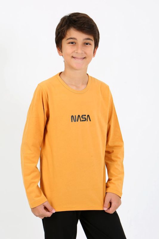 Moda Çizgi Erkek Çocuk Uzun Kol Penye Pijama Takım 20438 Sarı - 2