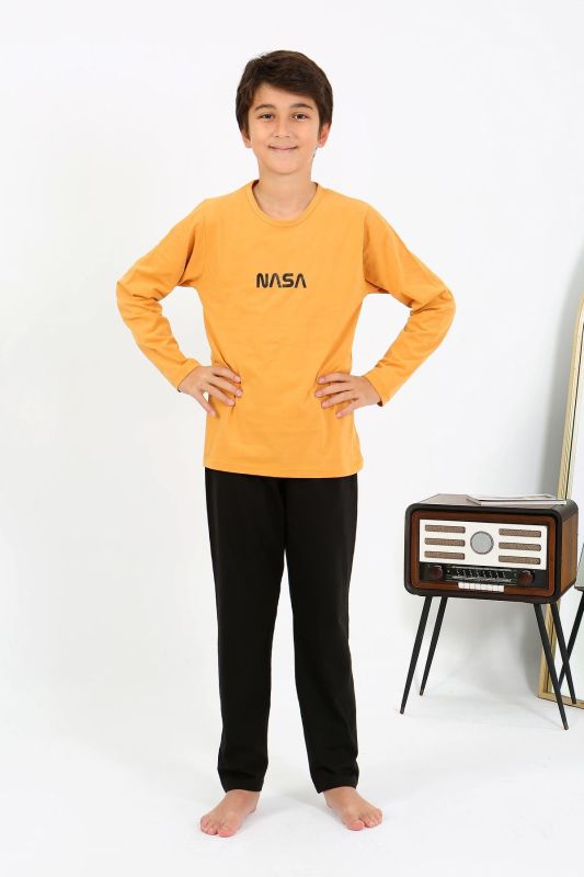 Moda Çizgi Erkek Çocuk Uzun Kol Penye Pijama Takım 20438 Sarı - 3