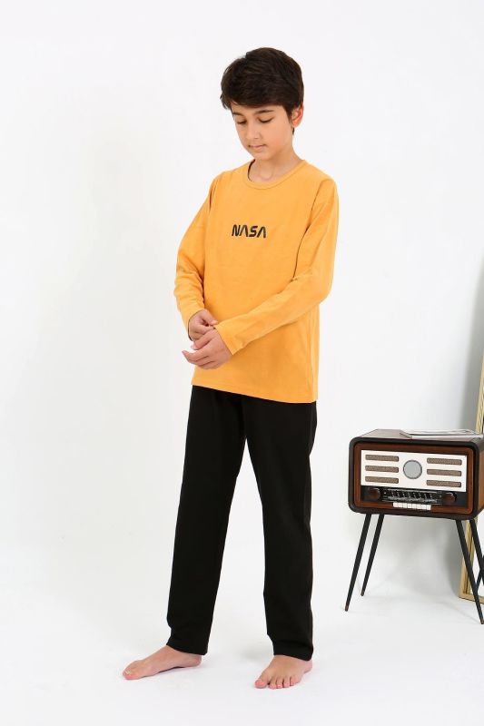 Moda Çizgi Erkek Çocuk Uzun Kol Penye Pijama Takım 20438 Sarı - 4