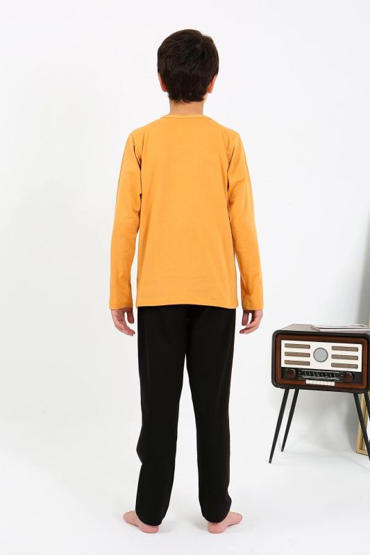 Moda Çizgi Erkek Çocuk Uzun Kol Penye Pijama Takım 20438 Sarı - 5
