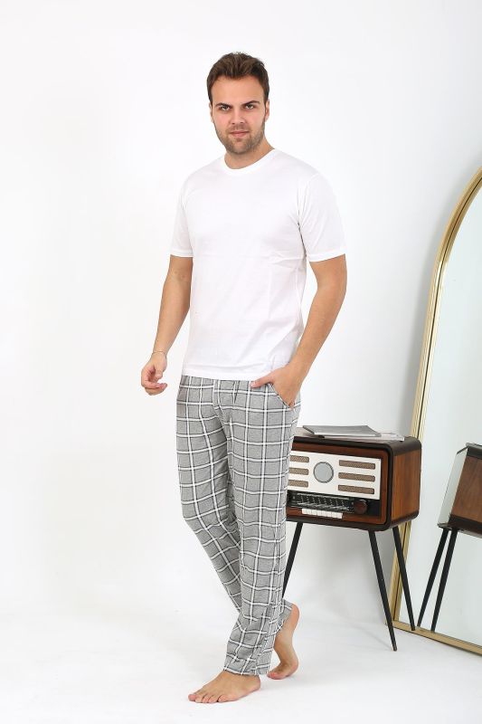 Moda Çizgi Erkek Ekoseli Desen Penye Tek Alt Pijama 27540 Gri - 1