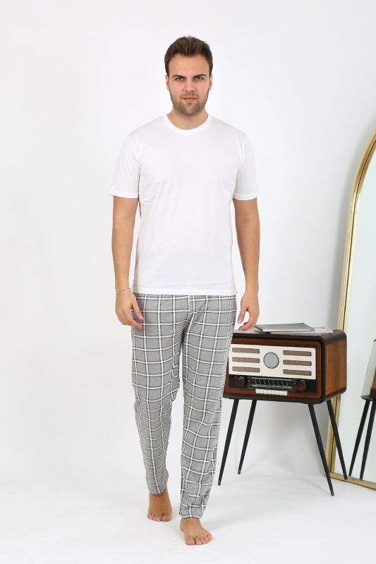 Moda Çizgi Erkek Ekoseli Desen Penye Tek Alt Pijama 27540 Gri - 2