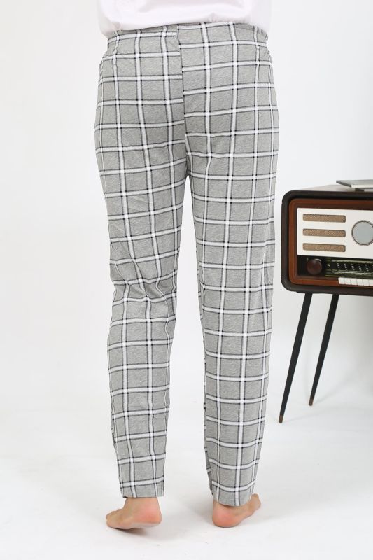 Moda Çizgi Erkek Ekoseli Desen Penye Tek Alt Pijama 27540 Gri - 3