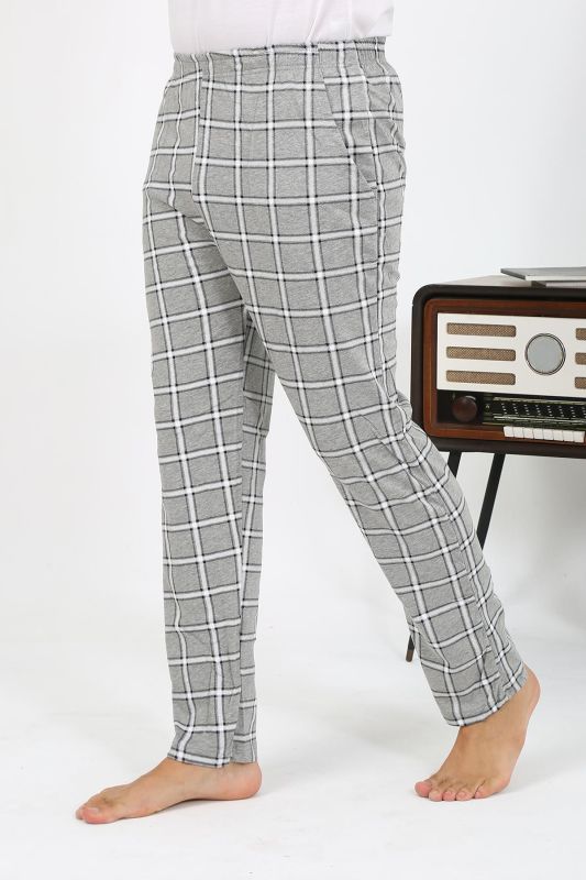 Moda Çizgi Erkek Ekoseli Desen Penye Tek Alt Pijama 27540 Gri - 4