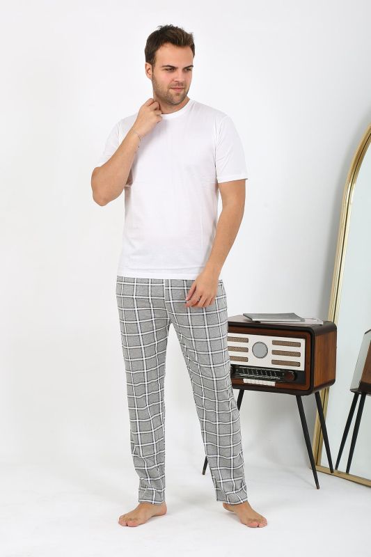 Moda Çizgi Erkek Ekoseli Desen Penye Tek Alt Pijama 27540 Gri - 5