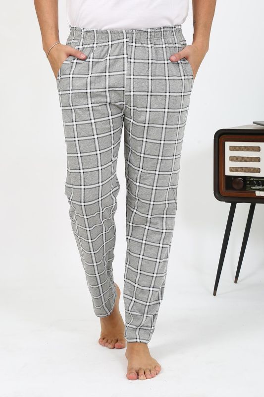 Moda Çizgi Erkek Ekoseli Desen Penye Tek Alt Pijama 27540 Gri - 6