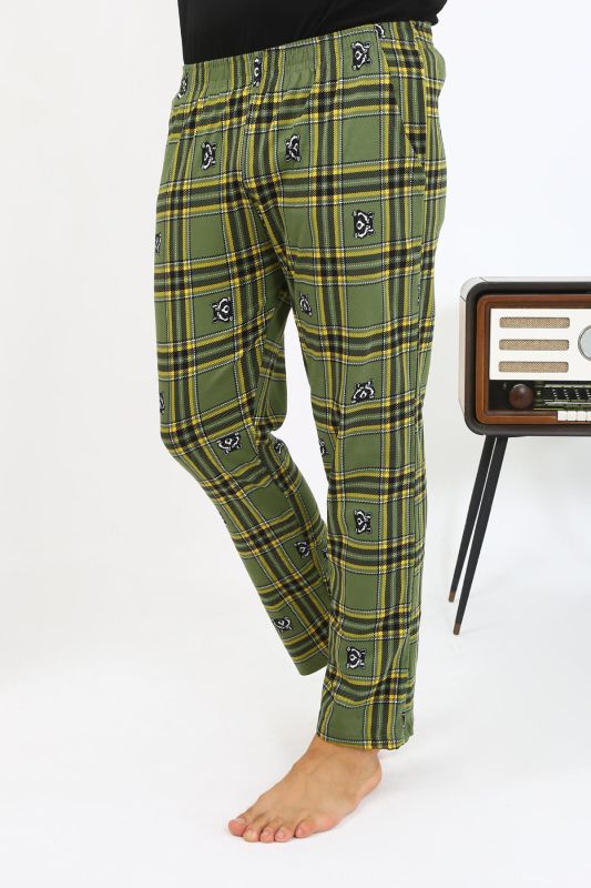 Moda Çizgi Erkek Ekoseli Desen Penye Tek Alt Pijama 27540 Haki - 1