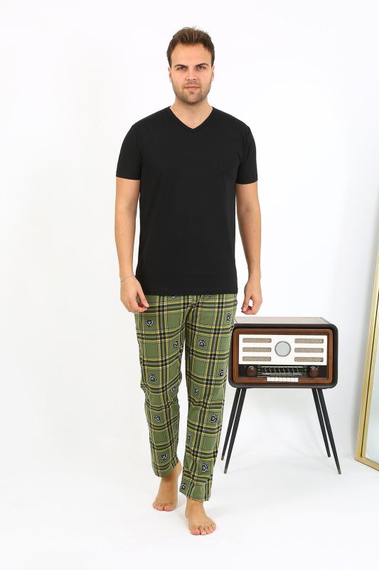 Moda Çizgi Erkek Ekoseli Desen Penye Tek Alt Pijama 27540 Haki - 2
