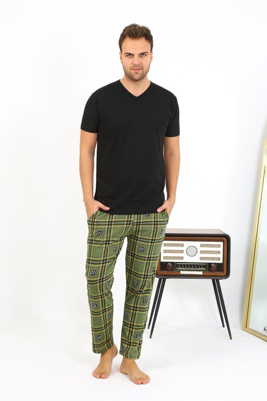 Moda Çizgi Erkek Ekoseli Desen Penye Tek Alt Pijama 27540 Haki - 3