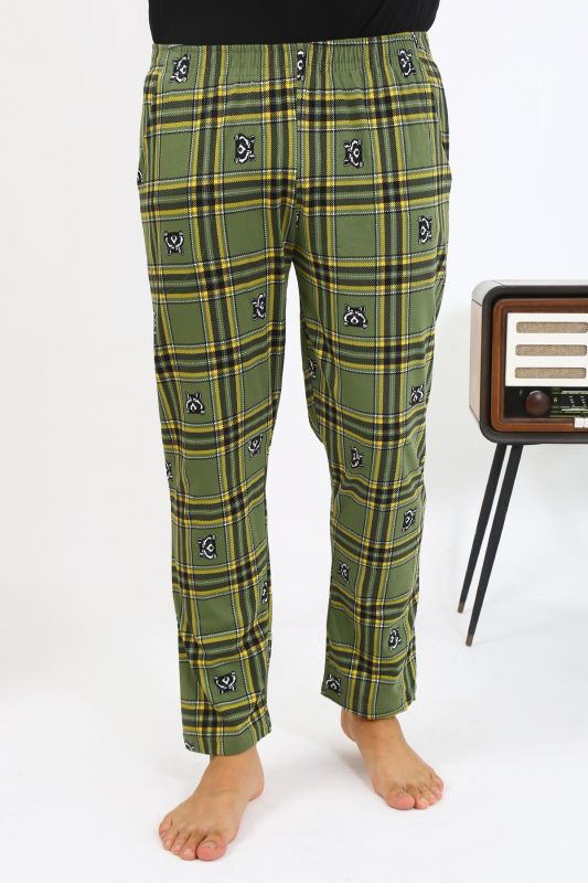 Moda Çizgi Erkek Ekoseli Desen Penye Tek Alt Pijama 27540 Haki - 5