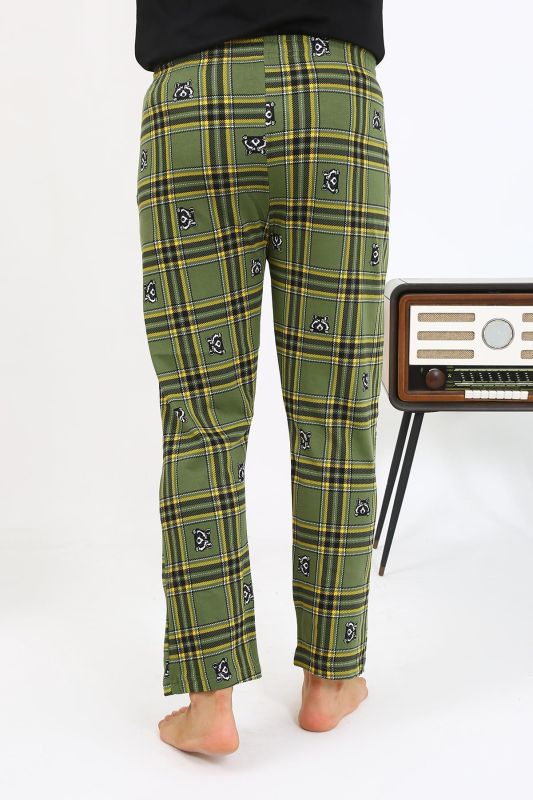 Moda Çizgi Erkek Ekoseli Desen Penye Tek Alt Pijama 27540 Haki - 6