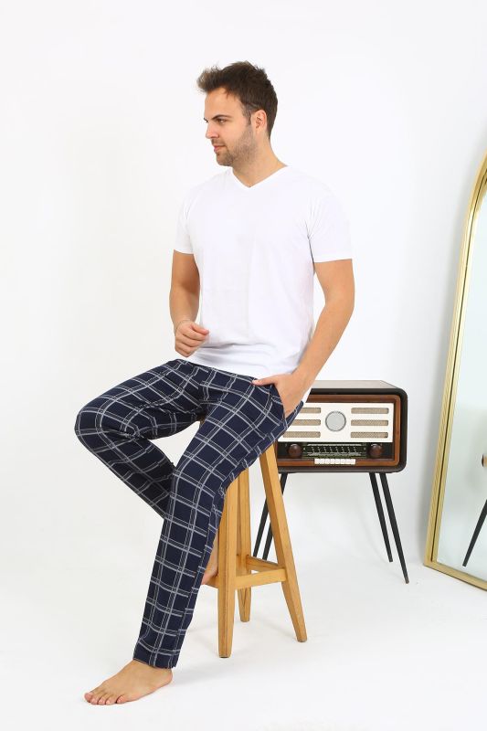 Moda Çizgi Erkek Ekoseli Desen Penye Tek Alt Pijama 27540 Lacivert - 1
